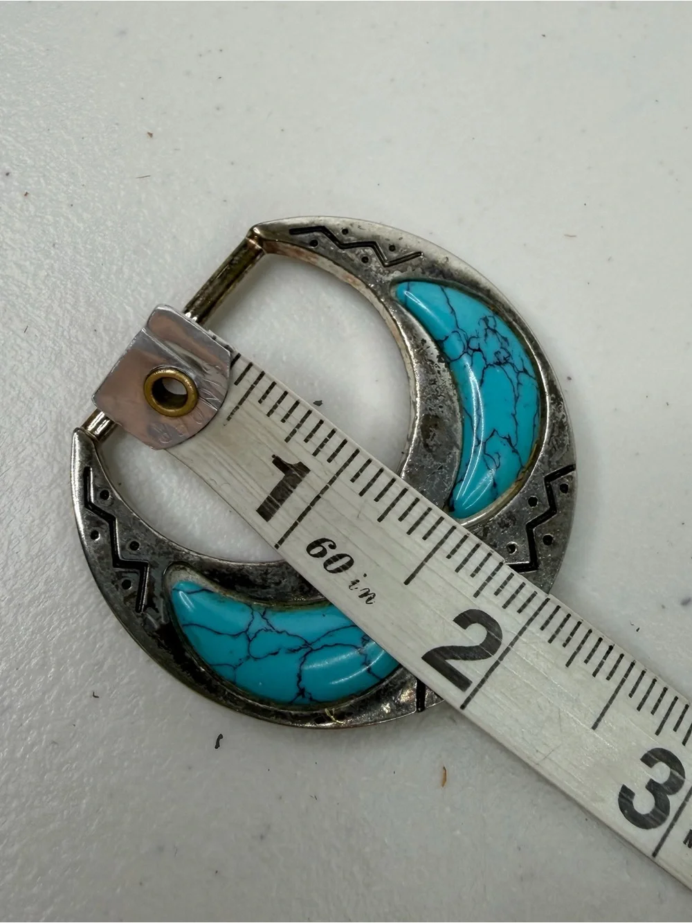 Vintage Silver Metal Turquoise Inlay Belt Buckle Western Boho